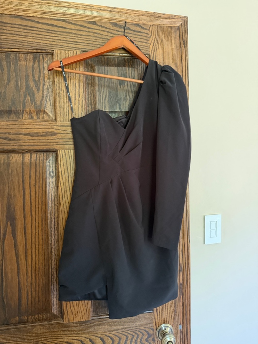 Bardot Black One-Shoulder Dress with Dramatic Sleeve